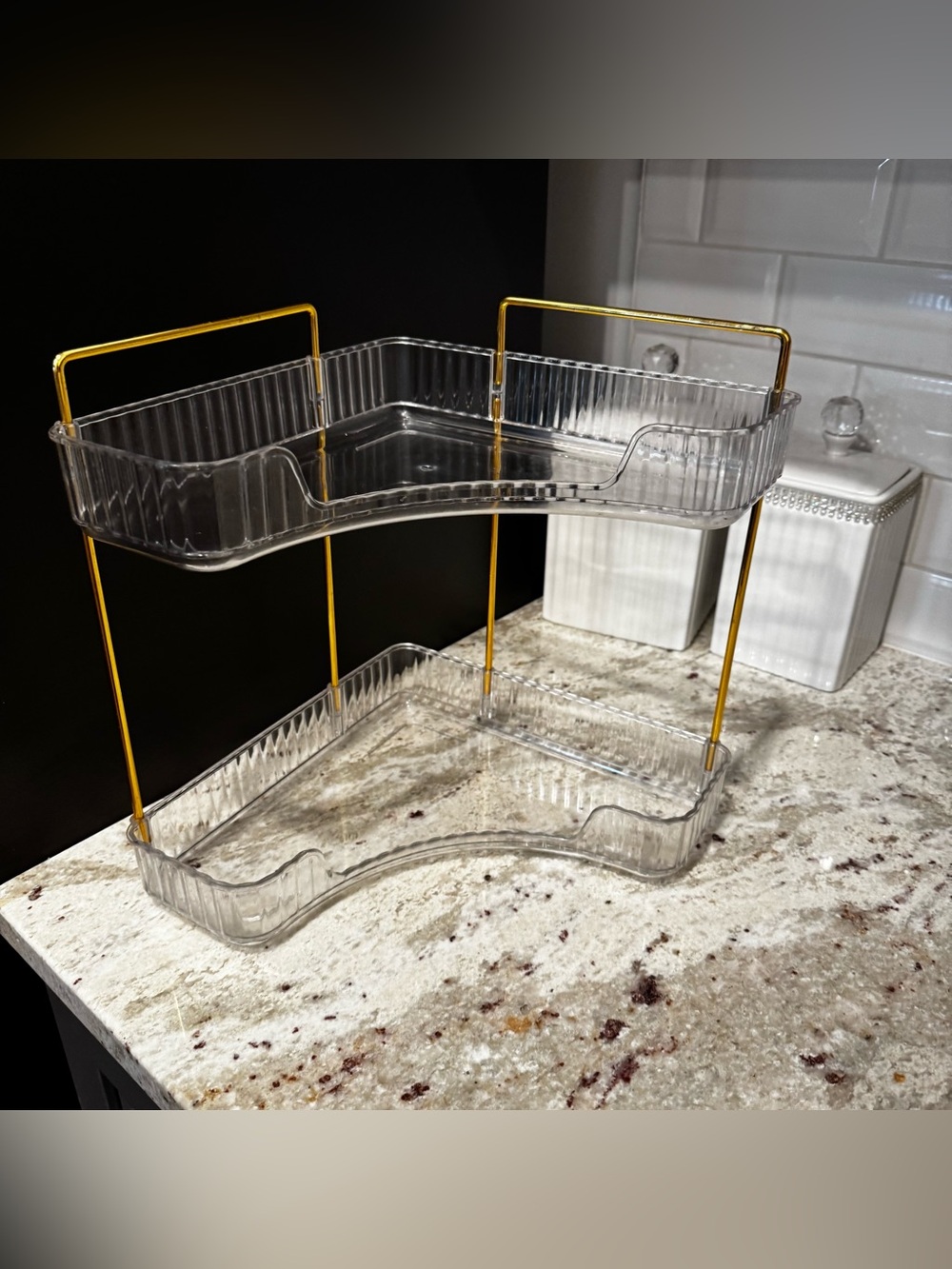 Clear Two-Tier Acrylic Organizer with Gold Supports